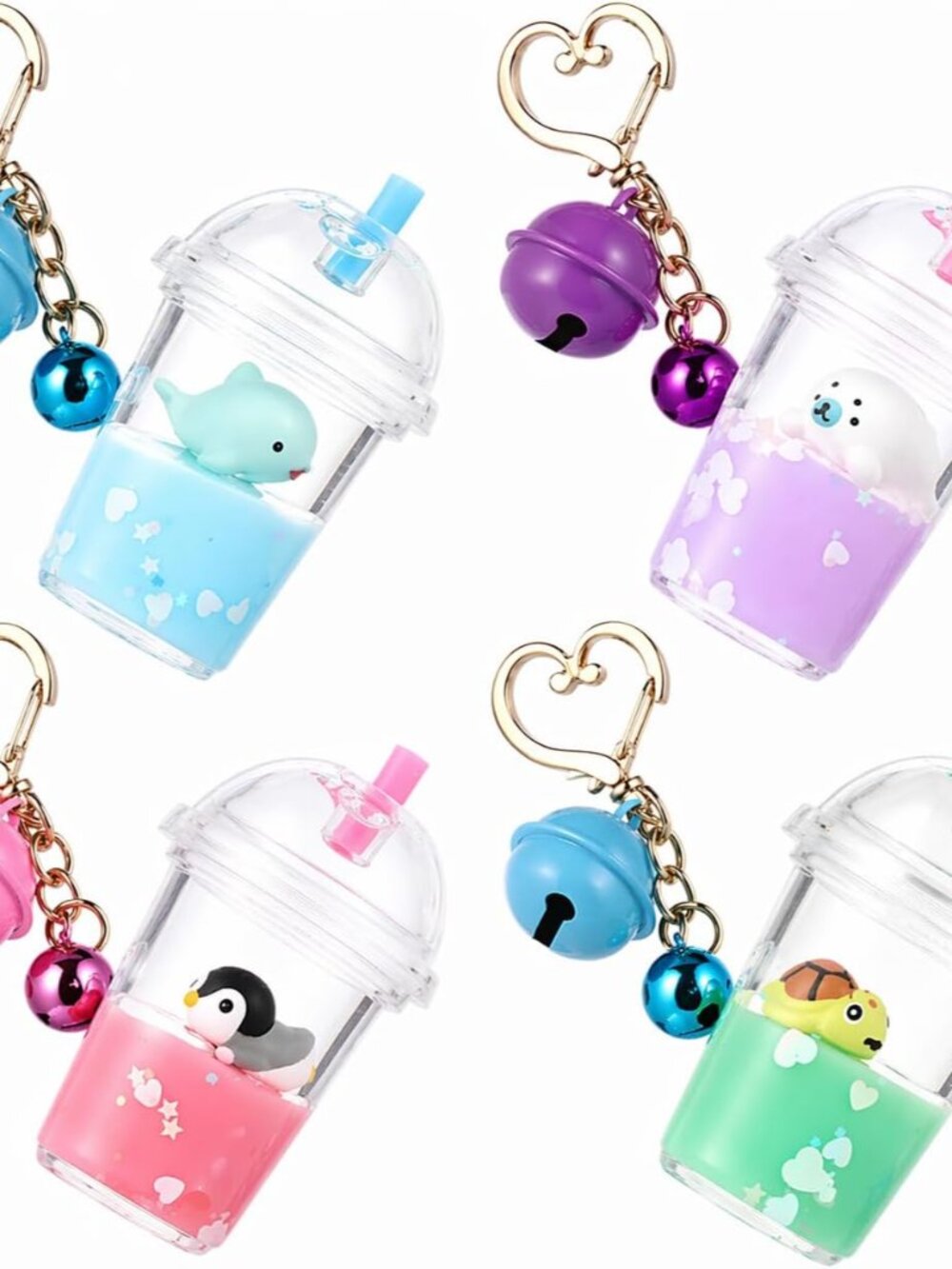 Boba Tea Keychain with Liquid Quicksand Keychains Animal Bubble Tea Keychain Acr